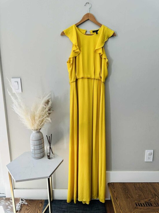 BCBGMAXAZRIA Yellow Ruffle-Sleeve Maxi Dress, Size 8 - Picture 1 of 5